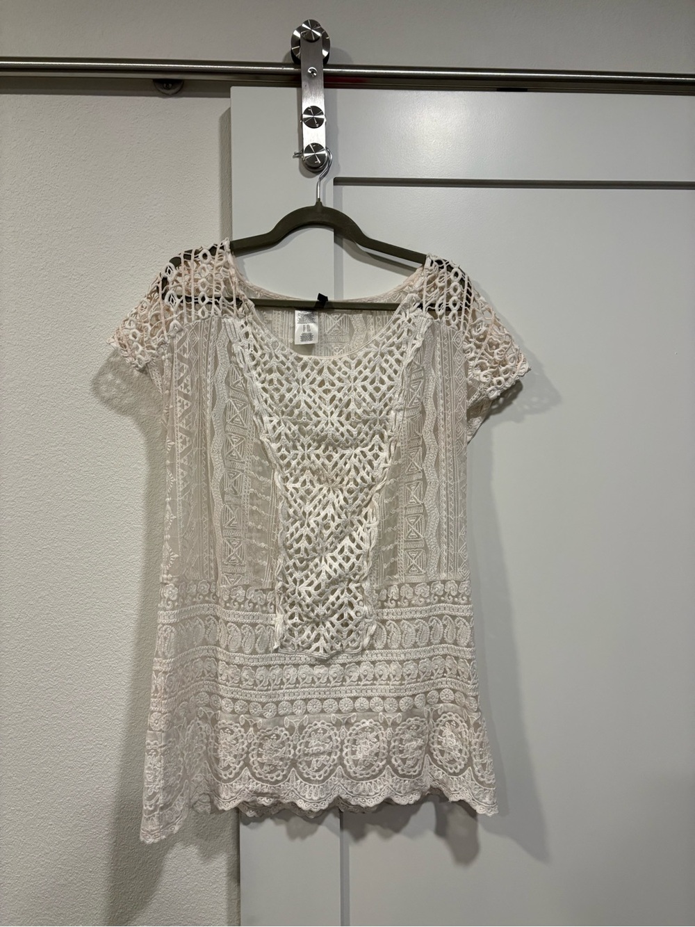 Ralph Lauren Cream Crochet Lace Short Sleeve Tunic